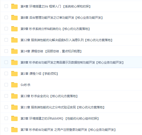 全流程开发 GO实战电商网站高并发秒杀系统(完整免密版)