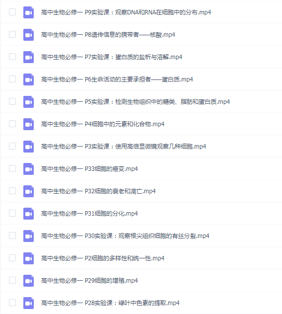 高中生物必修一(人教版)视频合集