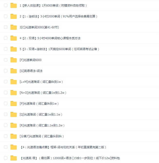 光速英语12000词单词课+语法价值12w!一步到位 44G大合集