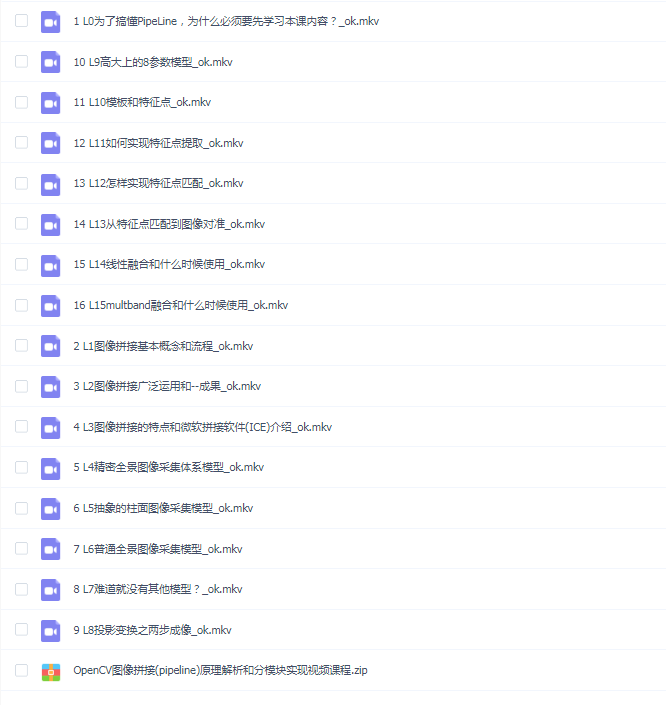 OpenCV图像拼接(pipeline)原理解析和分模块实现视频课程