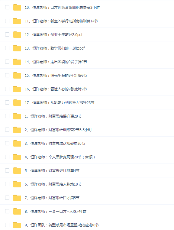 恒洋恒老师课程(财富思维个人品牌口才训练营17套)